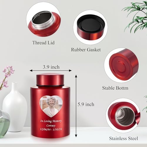 Bright Red Photo Custom Cremation Urn for Human Ashes