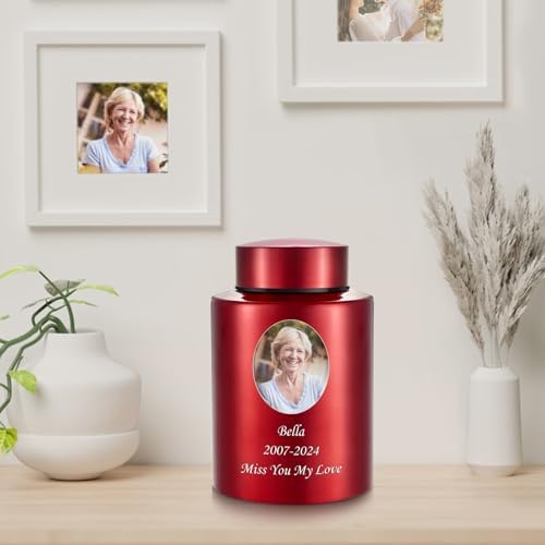 Bright Red Photo Custom Cremation Urn for Human Ashes