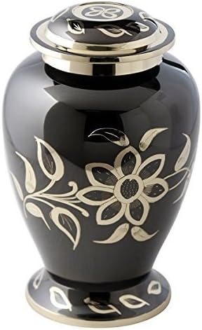Black Gold Floral Cremation Urn - Large and Handcrafted