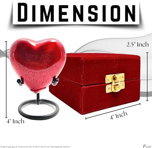 Highstreet Nautical Cremation Urn Heart Shape Red 4x4 Inch