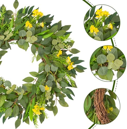 24 Inch Eucalyptus Wreath for Front Door Home Decor