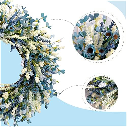 24 Inch Blue Flower Wreath for Front Door