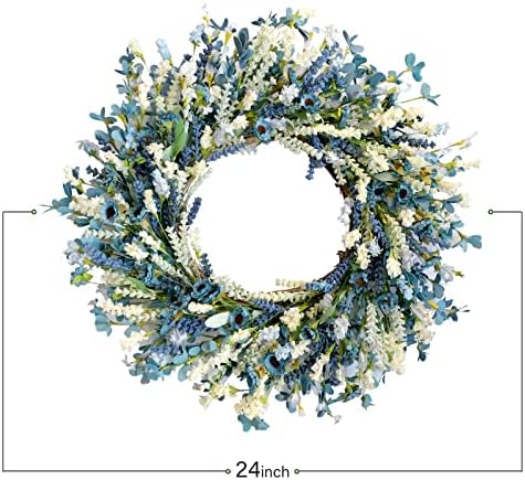 24 Inch Blue Flower Wreath for Front Door
