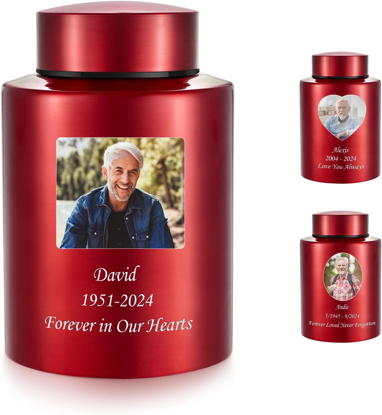 Bright Red Photo Custom Cremation Urn for Human Ashes