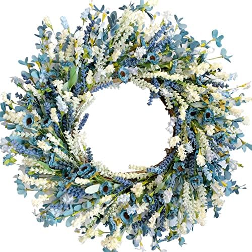 24 Inch Blue Flower Wreath for Front Door