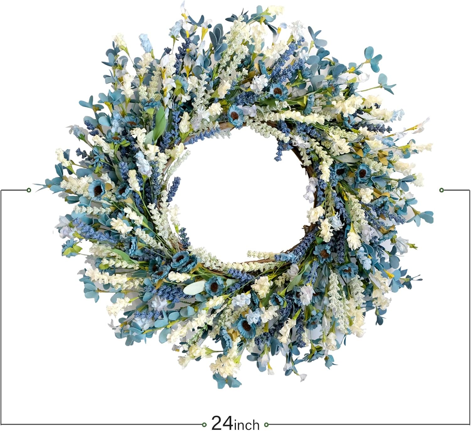 24 Inch Blue Flower Wreath for Front Door