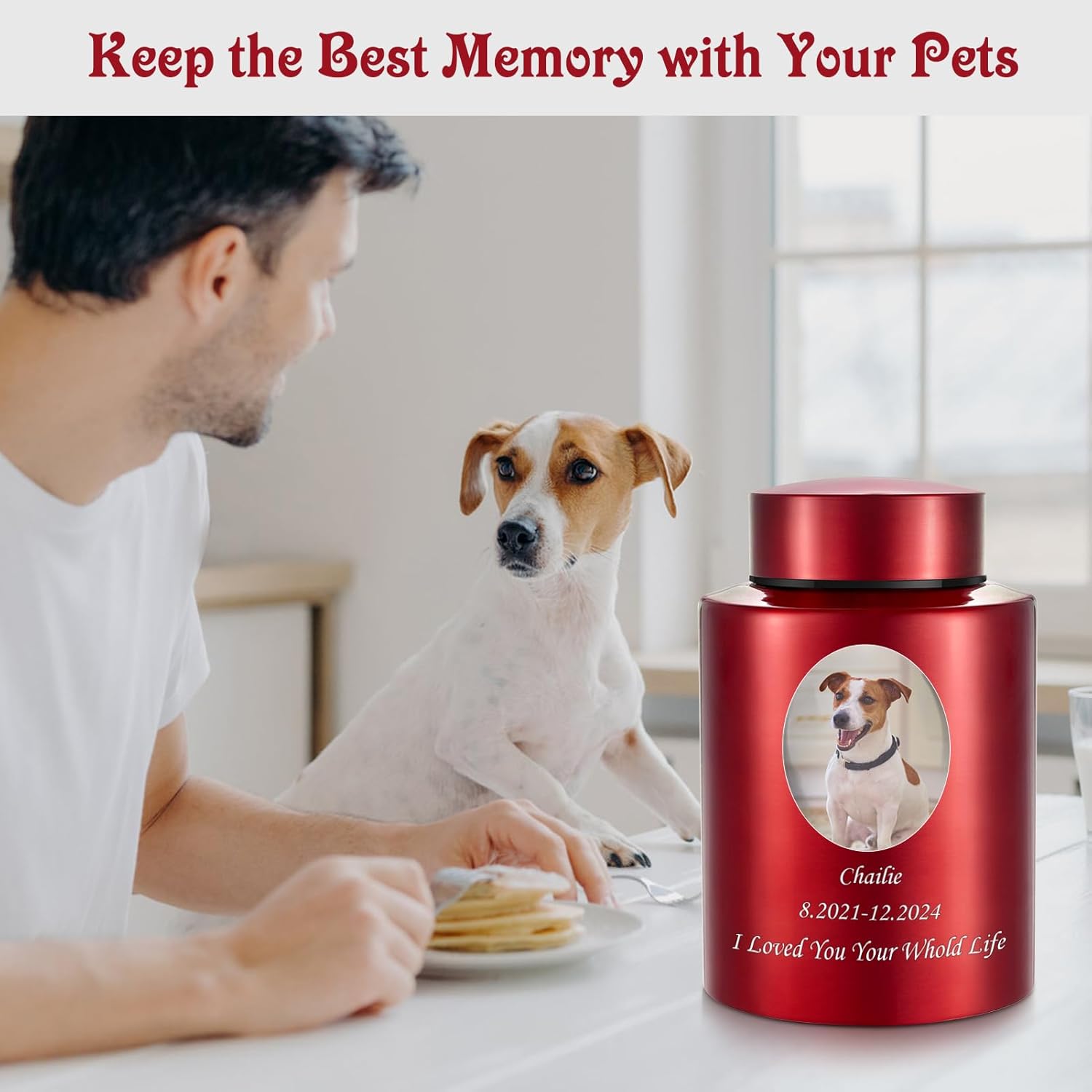 Bright Red Photo Custom Cremation Urn for Human Ashes
