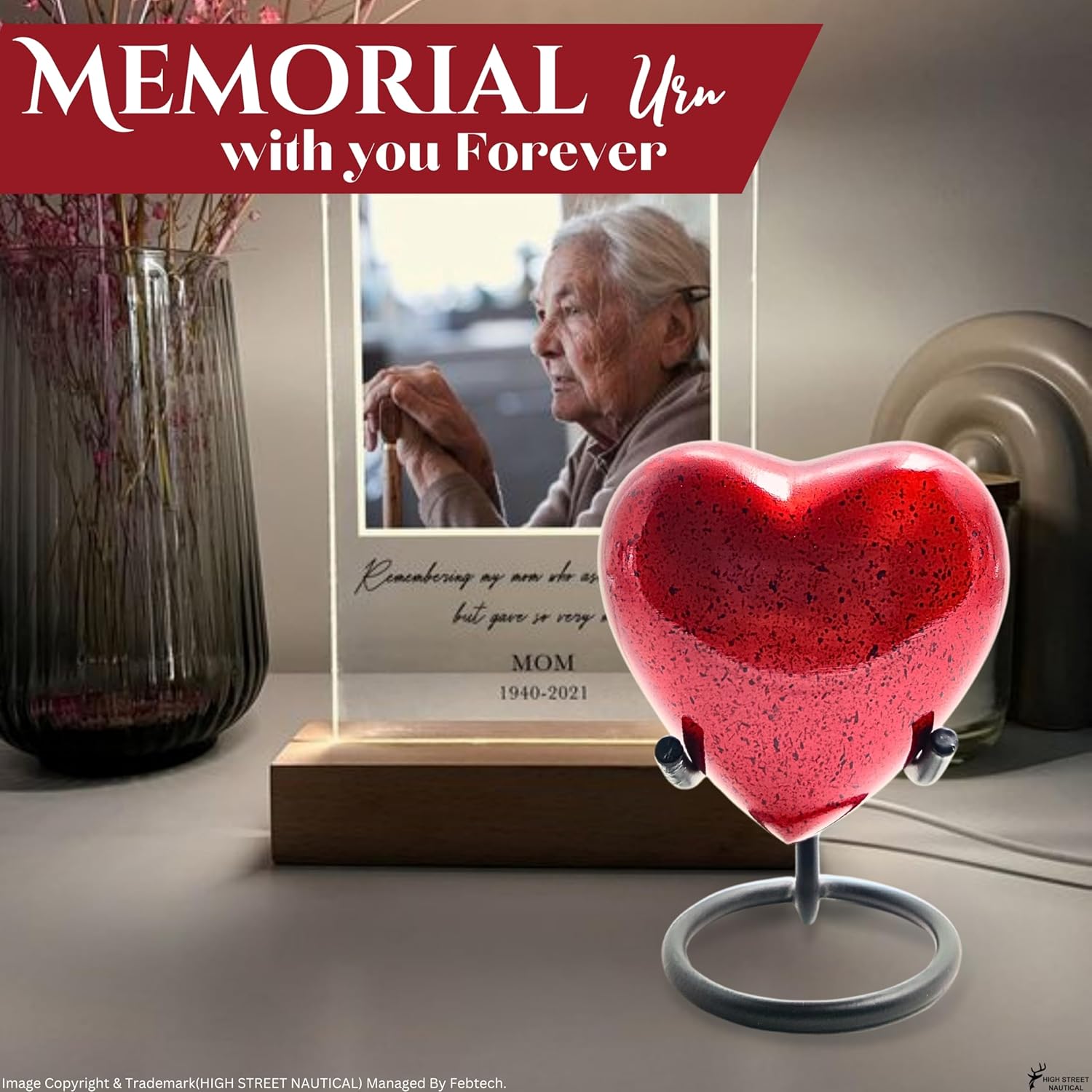 Highstreet Nautical Cremation Urn Heart Shape Red 4x4 Inch