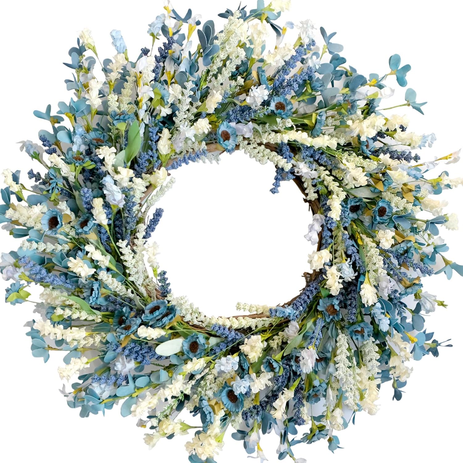 24 Inch Blue Flower Wreath for Front Door