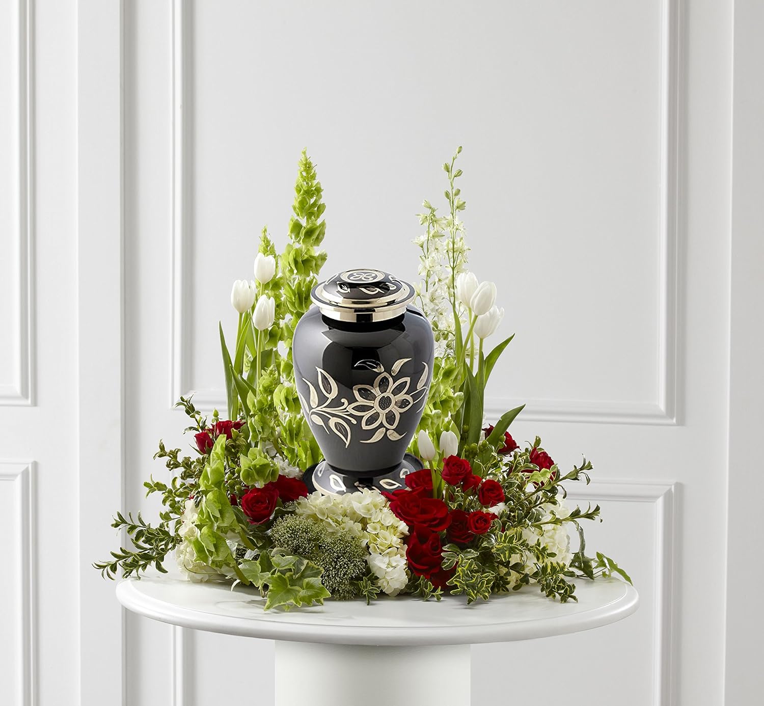 Black Gold Floral Cremation Urn - Large and Handcrafted